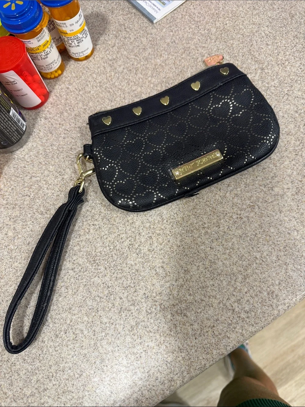 Betsey Johnson Black Wristlet Clutch with Gold Accents